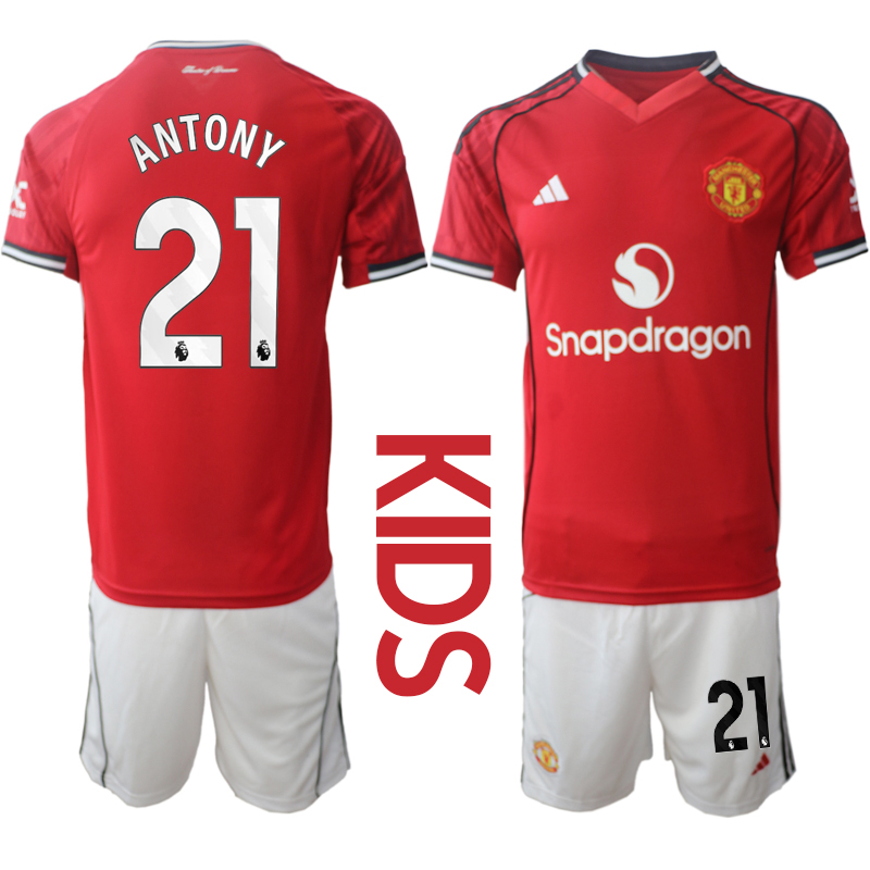 Youth 2025-2026 Club Manchester United home Red #21 Soccer Jersey